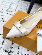 LV 26S SLINGBACK PUMPS 50MM IN NUDE PINK SATIN WITH BOW