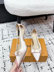 LV 26S SLINGBACK PUMPS 50MM IN NUDE PINK SATIN WITH BOW
