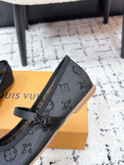 LV 26S MARY JANE FLATS IN BLACK EMBROIDERED FABRIC MESH