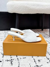 LV 26S 6 AM MULE 55MM IN WHITE EMBROIDERED FABRIC