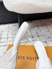 LV 26S 6 AM MULE 55MM IN WHITE EMBROIDERED FABRIC