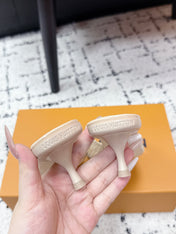 LV 26S 6 AM MULE 55MM IN BEIGE EMBROIDERED FABRIC