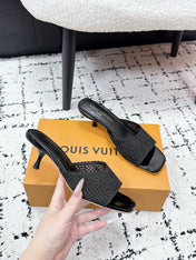 LV 26S 6 AM MULE 55MM IN BLACK EMBROIDERED FABRIC