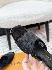 LV 26S 6 AM MULE 55MM IN BLACK EMBROIDERED FABRIC