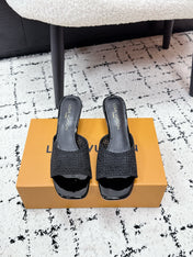 LV 26S 6 AM MULE 55MM IN BLACK EMBROIDERED FABRIC