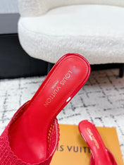 LV 26S 6 AM MULE 55MM IN RED EMBROIDERED FABRIC