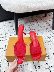 LV 26S 6 AM MULE 55MM IN RED EMBROIDERED FABRIC