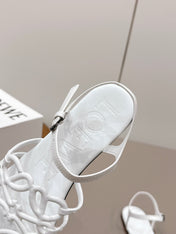 LOEWE 26S SQUARE TOE SANDALS IN WHITE CALFSKIN LOGO