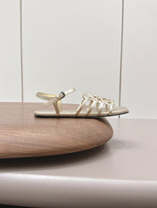 LOEWE 26S SQUARE TOE SANDALS IN GOLD CALFSKIN LOGO