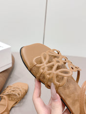 LOEWE 26S SQUARE TOE SANDALS IN LIGHT BROWN CALFSKIN LOGO