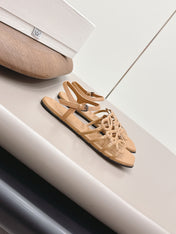 LOEWE 26S SQUARE TOE SANDALS IN LIGHT BROWN CALFSKIN LOGO