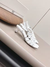 LOEWE 26S SQUARE TOE HEEL SANDALS 50MM IN WHITE CALFSKIN LOGO