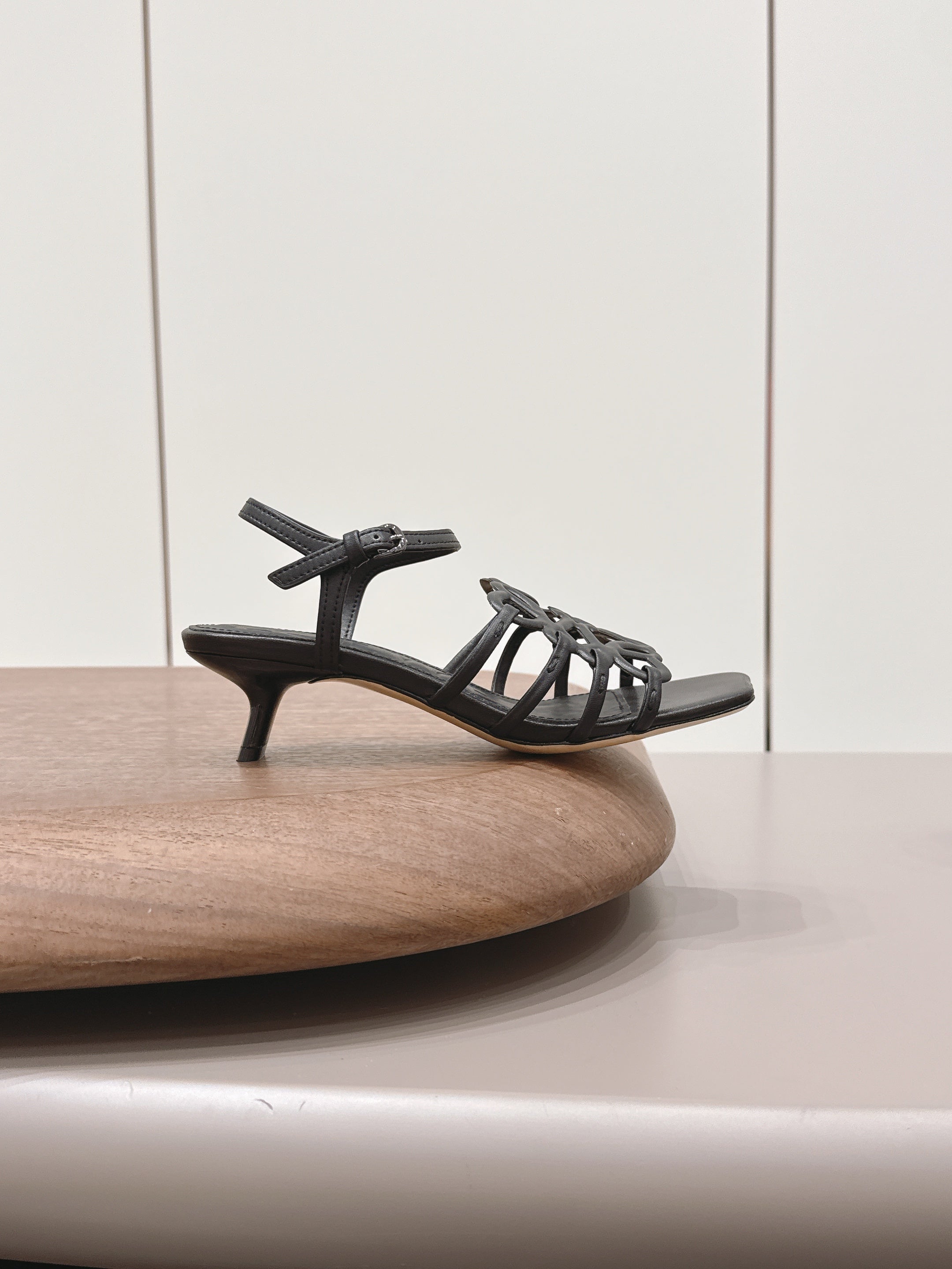 LOEWE 26S SQUARE TOE HEEL SANDALS 50MM IN BLACK CALFSKIN LOGO