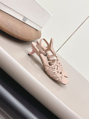 LOEWE 26S SQUARE TOE HEEL SANDALS 50MM IN PINK CALFSKIN LOGO