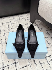 PRADA 26S POINTED-TOE BALLET IN BLACK SUEDE