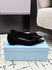 PRADA 26S POINTED-TOE BALLET IN BLACK SUEDE