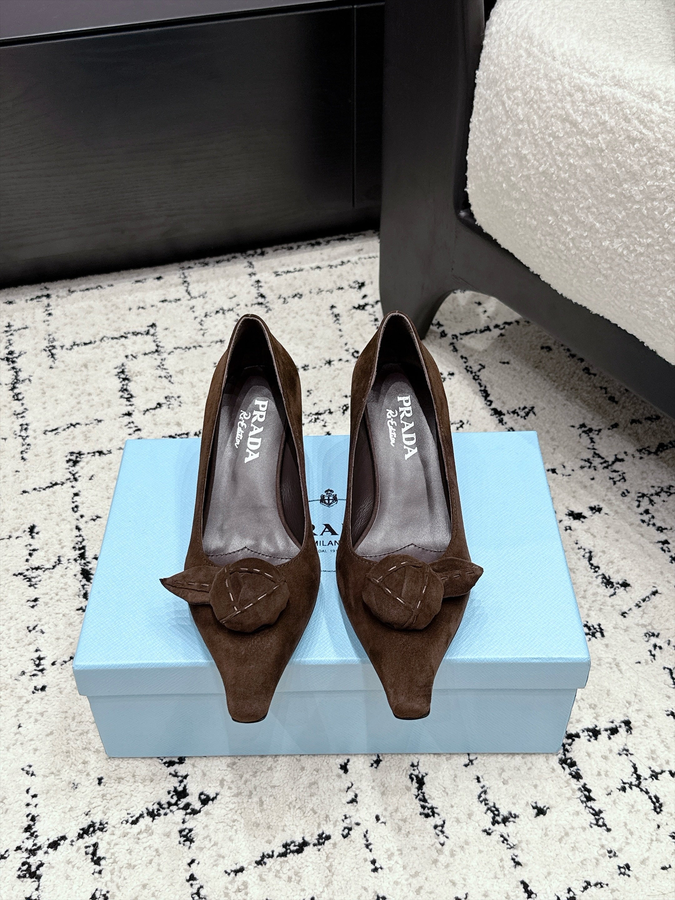 PRADA 26S HIGH HEELS 55 MM IN DARK BROWN SUEDE
