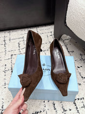PRADA 26S HIGH HEELS 55 MM IN DARK BROWN SUEDE