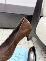 PRADA 26S HIGH HEELS 55 MM IN DARK BROWN SUEDE