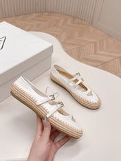 PRADA 26S MARY JANE ESPADRILLES SHOES IN WHITE CALFSKIN WITH LOGO