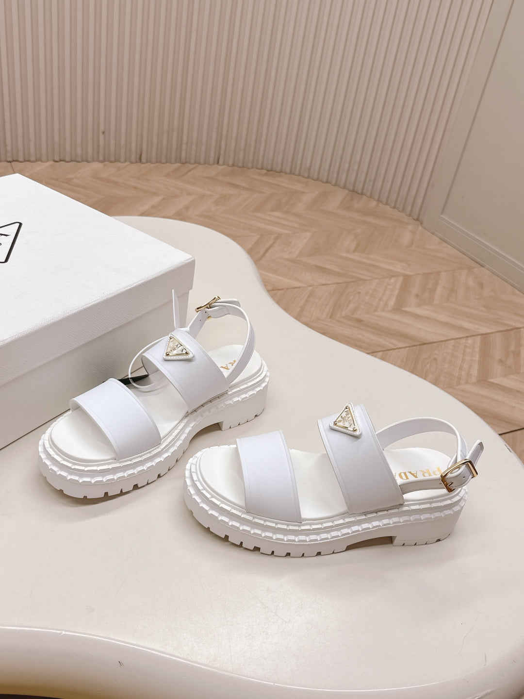 PRADA 25S SANDALS IN WHITE CALFSKIN LOGO