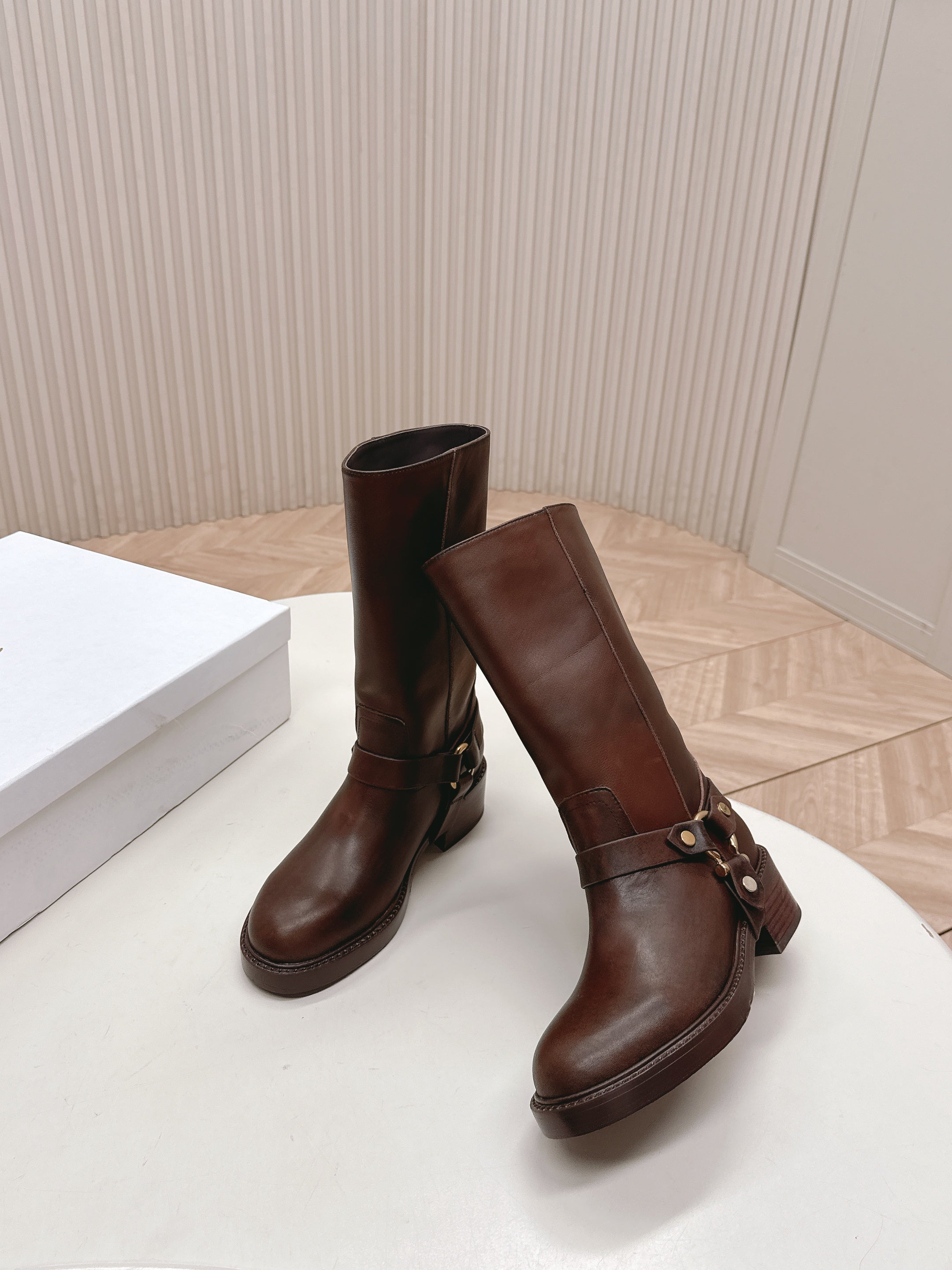 CHLOÉ 26S BOOTS 45 MM IN DARK BROWN CALFSKIN