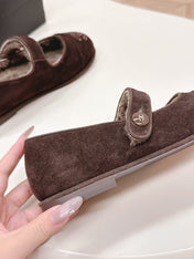 CHANEL FLAT MARY JANE SHOES 25S IN DARK BROWN VELVET