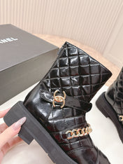CHANEL ANKLE BOOTS 25S IN BLACK SHINY LAMBSKIN WITH GOLD HARDWARE