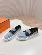 HM 25S SLIP-ON IN BLUE DENIM AND BLACK LAMBSKIN