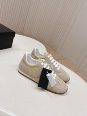 PRADA 26S LOW TOP SNEAKERS IN BEIGE NYLON AND SUEDE