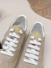 PRADA 26S LOW TOP SNEAKERS IN BEIGE NYLON AND SUEDE