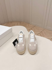 PRADA 26S PLATFORM SNEAKERS 50MM IN CREAM WHITE NYLON AND SUEDE