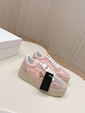 PRADA 26S PLATFORM SNEAKERS 50MM IN BLUSH PINK NYLON AND SUEDE