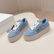 PRADA 26S PLATFORM SNEAKERS 50MM IN SKY BLUE SUEDE