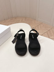 PRADA 26S SINGLE STRAP CHUNKY SOLE SANDALS IN BLACK CANVAS
