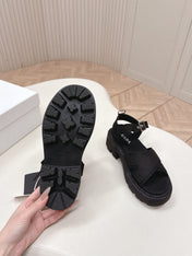 PRADA 26S CROSS STRAP CHUNKY SOLE SANDALS IN BLACK CANVAS