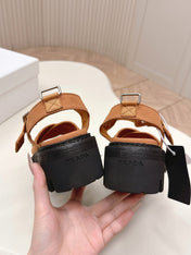 PRADA 26S CROSS STRAP CHUNKY SOLE SANDALS IN CARAMEL BROWN CANVAS