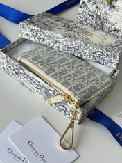 DIOR 25S TRAVEL MYRTE ZIPPED KEY CASE 14 IN BLUE DIOR OBLIQUE JACQUARD CANVAS