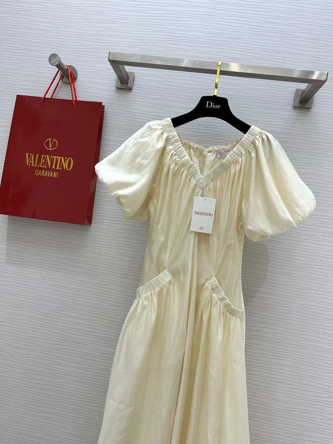 VALENTINO 26S SHORT-SLEEVE V-NECK MAXI DRESS 421