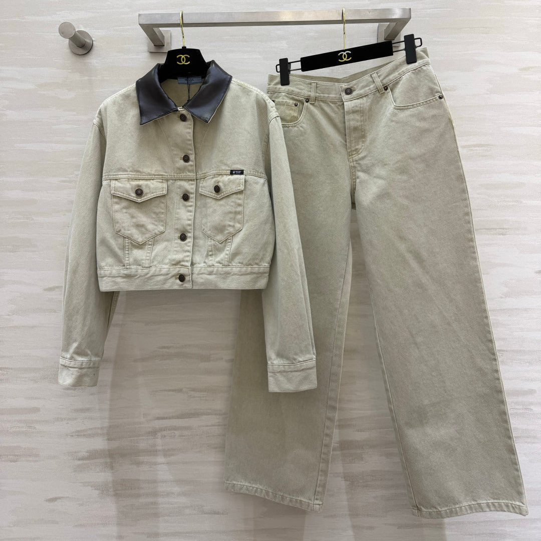 PRADA 26S DENIM JACKET AND WIDE-LEG JEANS SET 1236