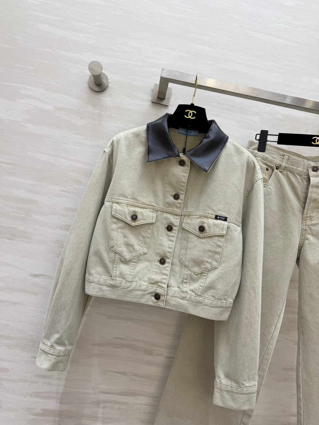 PRADA 26S DENIM JACKET AND WIDE-LEG JEANS SET 1236