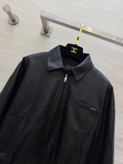 PRADA 26S CROPPED LEATHER ZIP-UP JACKET 1226
