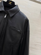 PRADA 26S CROPPED LEATHER ZIP-UP JACKET 1226