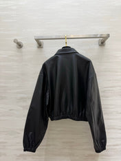 PRADA 26S CROPPED LEATHER ZIP-UP JACKET 1226