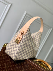 SLOUCHY PM 40 IN WHITE GREY CHECKERBOARD PATTERN DAMIER AZUR COATED CANVAS