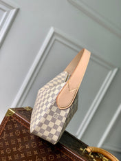 SLOUCHY PM 33 IN WHITE GREY CHECKERBOARD PATTERN DAMIER AZUR COATED CANVAS