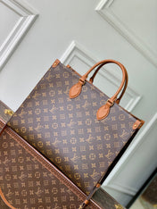 ONTHEGO ORGANIZER 37 IN BROWN COATED CANVAS AND CALFSKIN