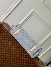 CARRYALL CARGO VIBE PM 33.5 IN GREY MONOGRAM DENIM LIGHT BROWN CALFSKIN