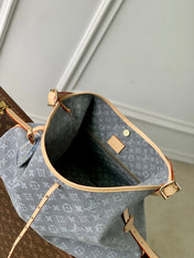 CARRYALL CARGO VIBE PM 33.5 IN GREY MONOGRAM DENIM LIGHT BROWN CALFSKIN