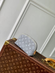COSMETIC POUCH 19 IN GREY MONOGRAM DENIM GOLD HARDWARE